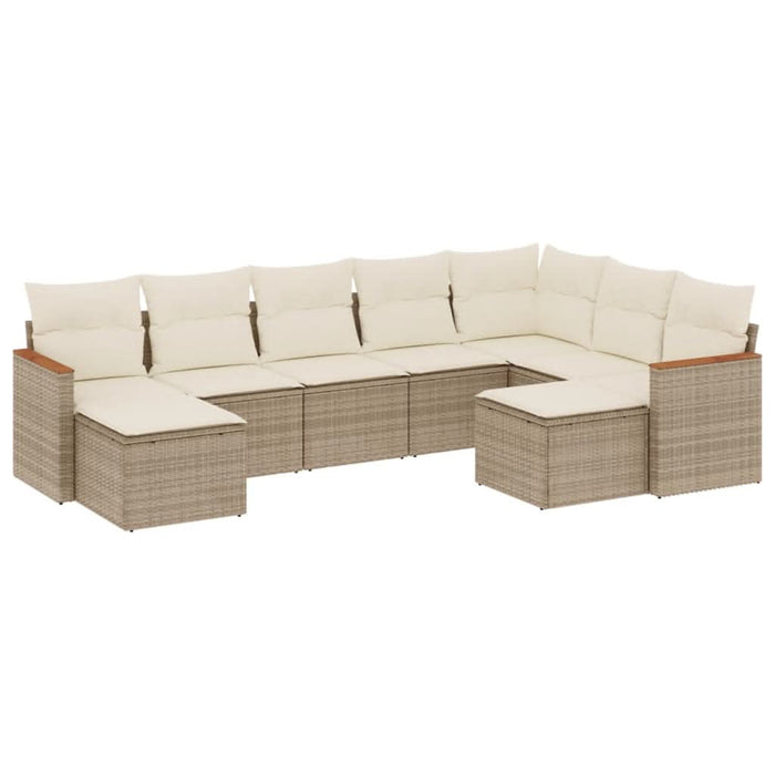 Set canapele de grădină, 9 piese, cu perne, bej, poliratan WALTI