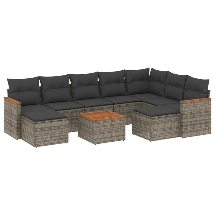 Set mobilier de grădină cu perne, 10 piese, gri, poliratan - WALTI WALTI