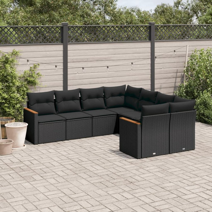 Set mobilier de grădină cu perne, 8 piese, negru, poliratan - WALTI WALTI
