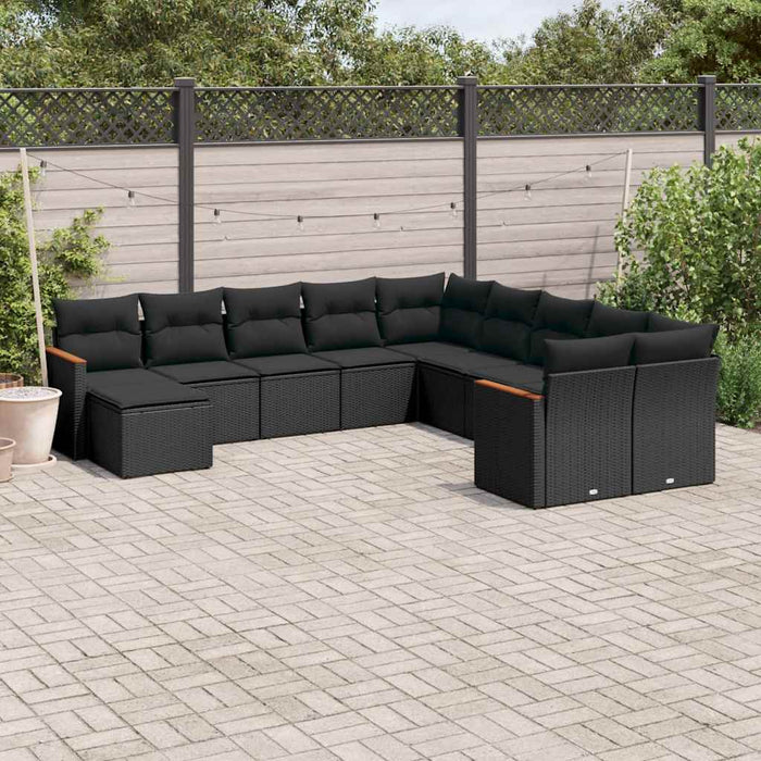 Set canapele de grădină cu perne, 11 piese, negru, poliratan - WALTI WALTI