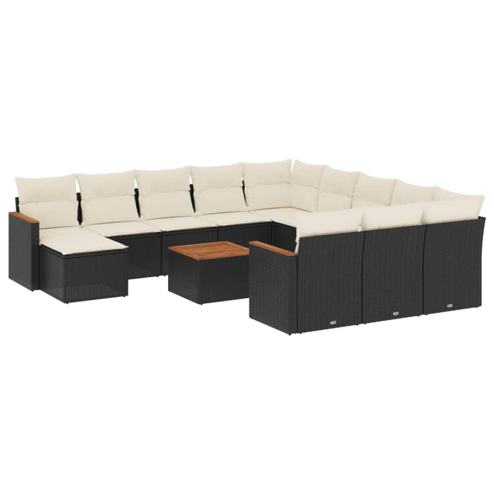 Set mobilier de grădină cu perne, 13 piese, negru, poliratan - WALTI WALTI
