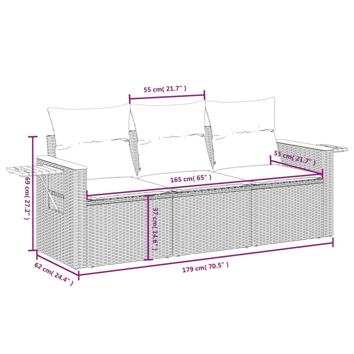 Set mobilier de grădină cu perne, 3 piese, negru, poliratan - WALTI WALTI