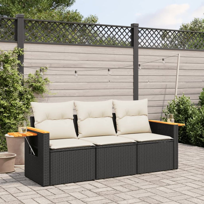Set mobilier de grădină cu perne, 3 piese, negru, poliratan - WALTI WALTI