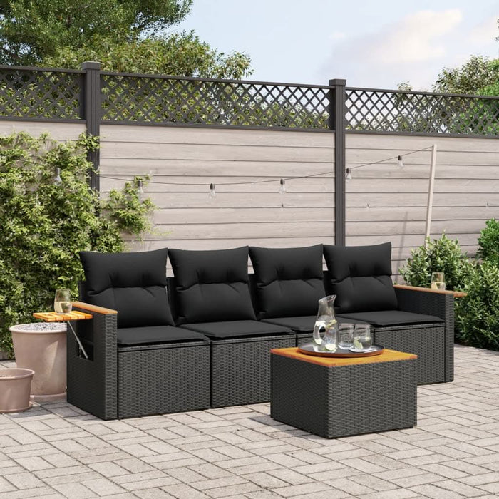 Set mobilier de grădină cu perne, 5 piese, negru, poliratan - WALTI WALTI