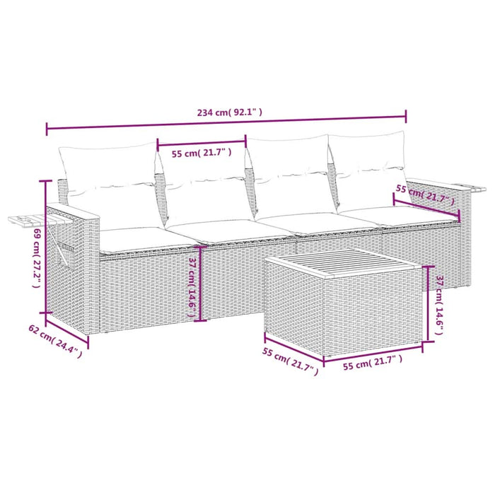 Set mobilier de grădină cu perne, 5 piese, negru, poliratan - WALTI WALTI