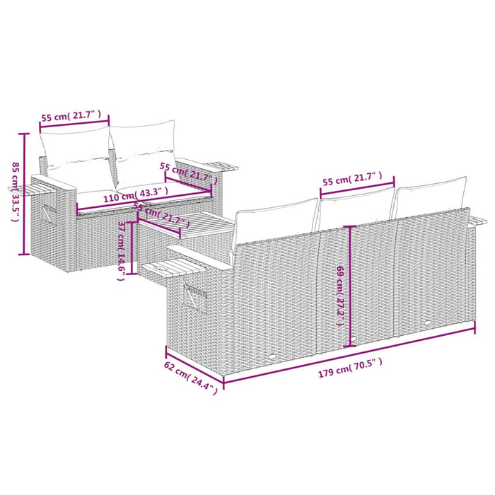 Set mobilier de grădină cu perne, 6 piese, negru, poliratan - WALTI WALTI