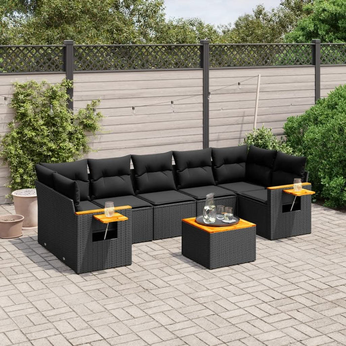 Set mobilier de grădină cu perne, 8 piese, negru, poliratan - WALTI WALTI