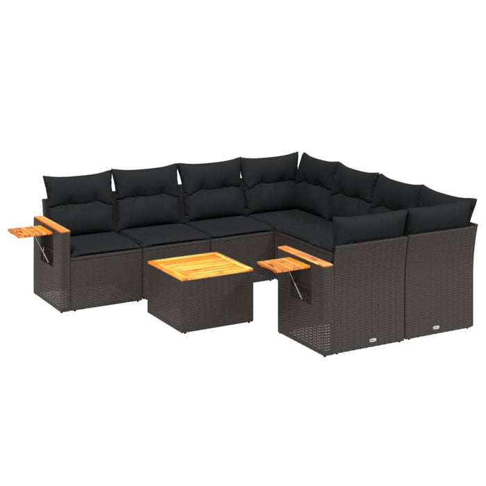 Set mobilier de grădină cu perne, 9 piese, negru, poliratan - WALTI WALTI