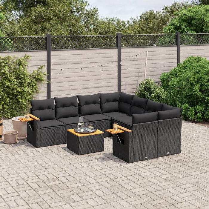 Set mobilier de grădină cu perne, 9 piese, negru, poliratan - WALTI WALTI