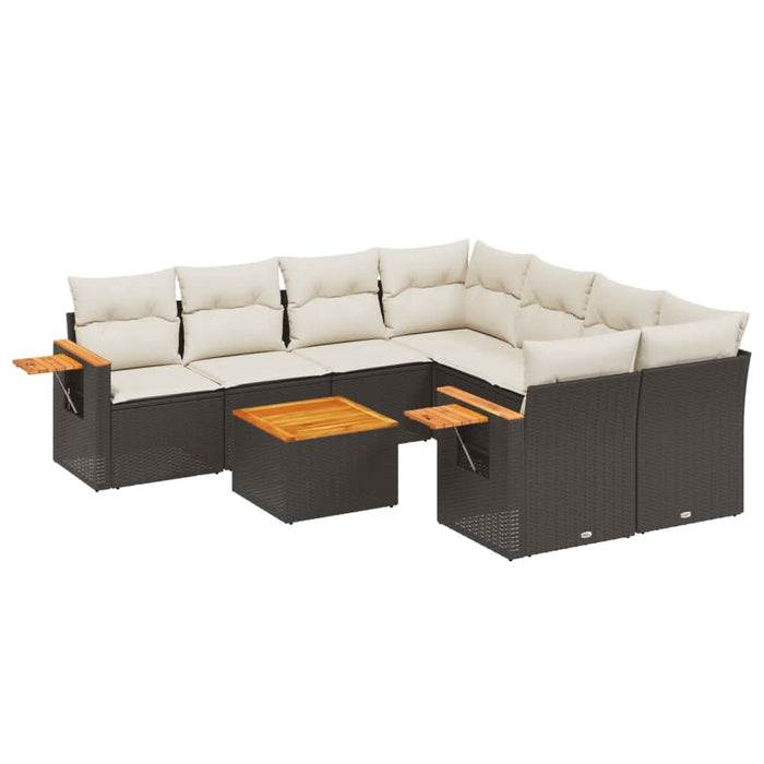 Set mobilier de grădină cu perne, 9 piese, negru, poliratan - WALTI WALTI