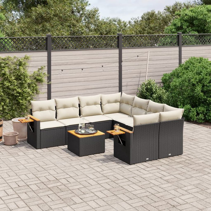 Set mobilier de grădină cu perne, 9 piese, negru, poliratan - WALTI WALTI