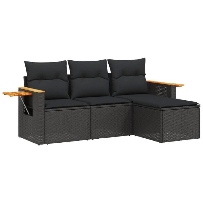Set mobilier de grădină cu perne, 4 piese, negru, poliratan - WALTI WALTI