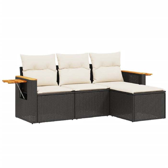 Set mobilier de grădină cu perne, 4 piese, negru, poliratan - WALTI WALTI