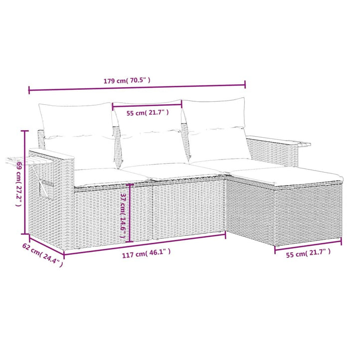 Set mobilier de grădină cu perne, 4 piese, negru, poliratan - WALTI WALTI