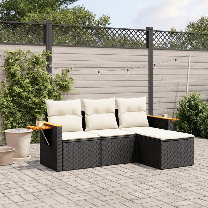 Set mobilier de grădină cu perne, 4 piese, negru, poliratan - WALTI WALTI