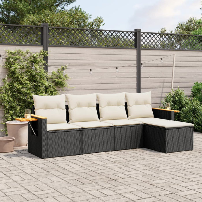 Set mobilier de grădină cu perne, 5 piese, negru, poliratan - WALTI WALTI