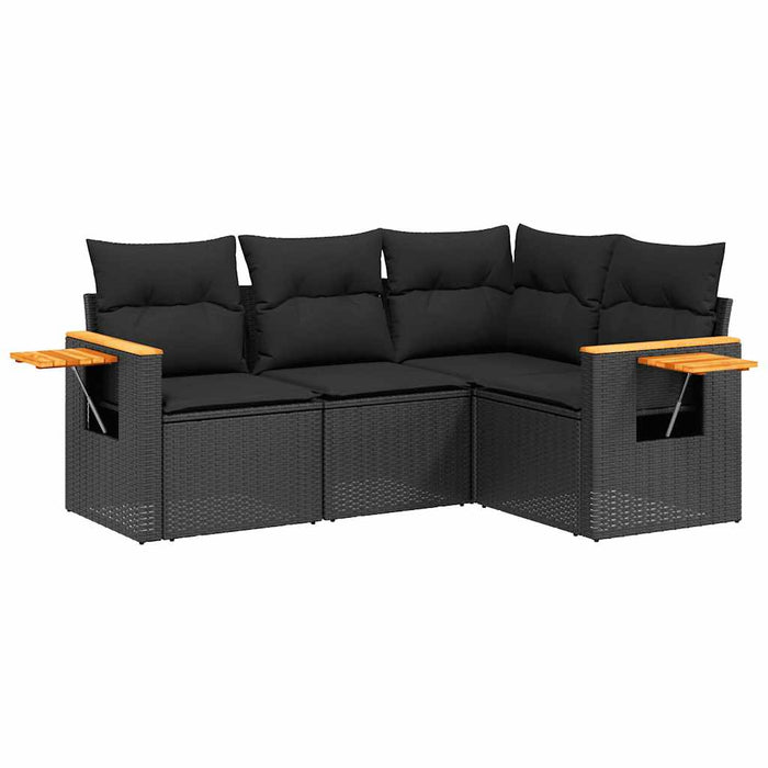 Set mobilier de grădină cu perne, 4 piese, negru, poliratan - WALTI WALTI
