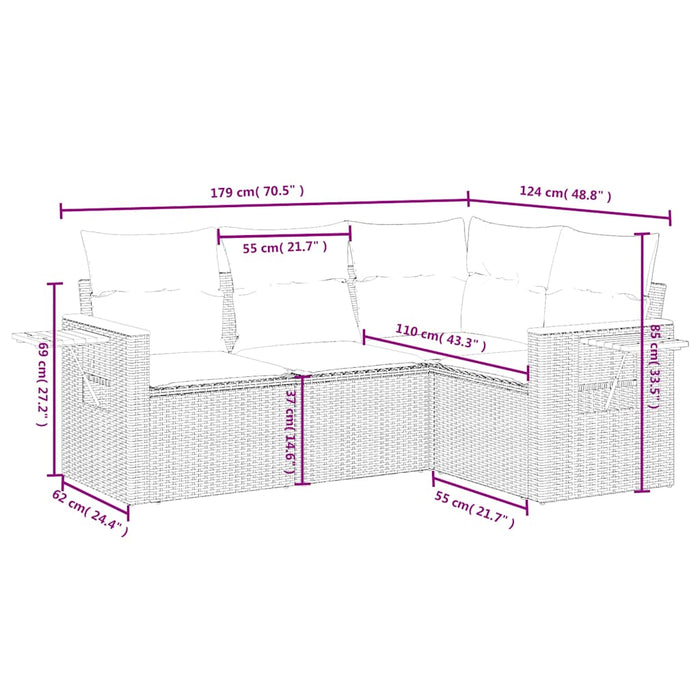 Set mobilier de grădină cu perne, 4 piese, negru, poliratan - WALTI WALTI