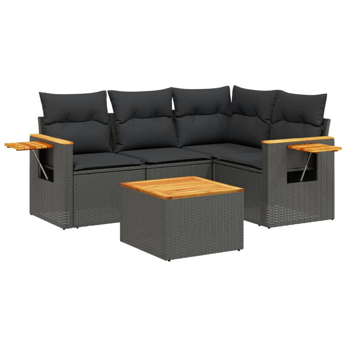 Set mobilier de grădină cu perne, 5 piese, negru, poliratan - WALTI WALTI