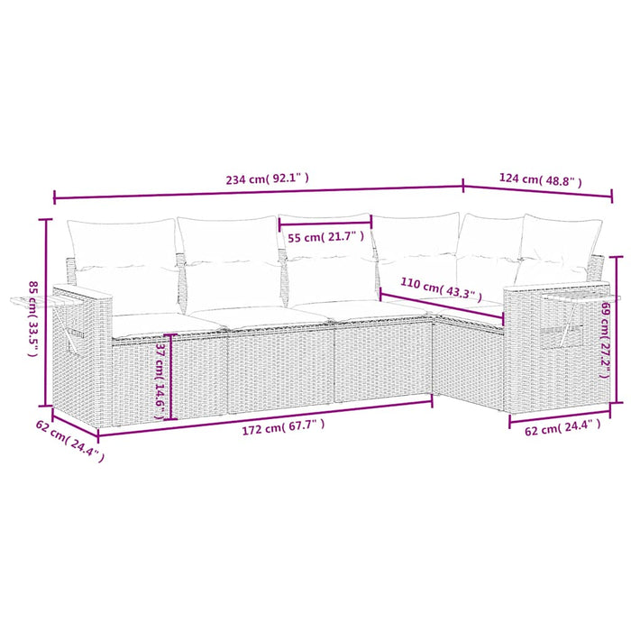 Set mobilier de grădină cu perne, 5 piese, negru, poliratan - WALTI WALTI