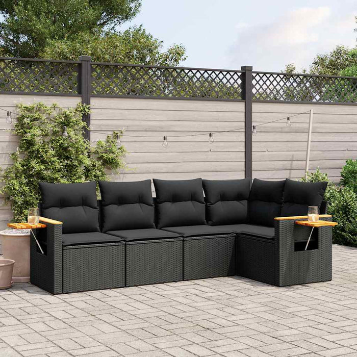 Set mobilier de grădină cu perne, 5 piese, negru, poliratan - WALTI WALTI