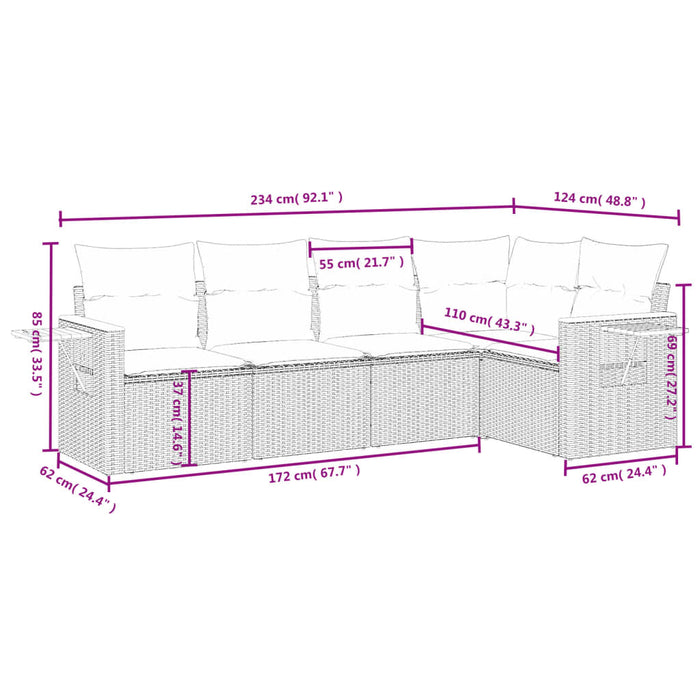 Set mobilier de grădină cu perne, 5 piese, negru, poliratan - WALTI WALTI