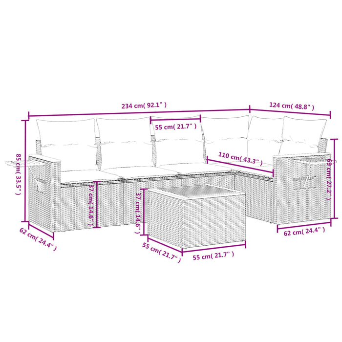 Set mobilier de grădină cu perne, 6 piese, negru, poliratan - WALTI WALTI