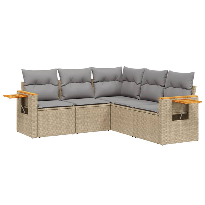 Set canapele de grădină cu perne, 5 piese, bej, poliratan WALTI
