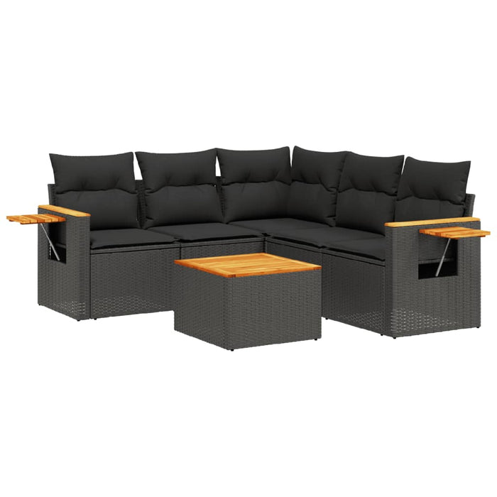 Set mobilier de grădină cu perne, 6 piese, negru, poliratan - WALTI WALTI