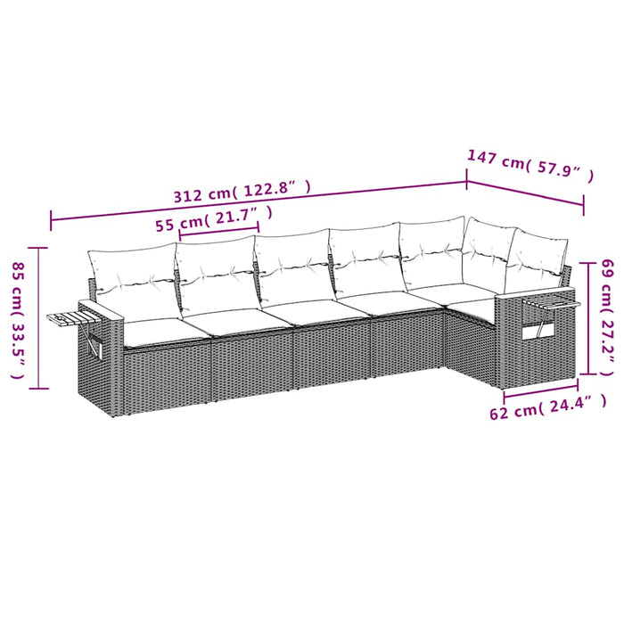 Set mobilier de grădină cu perne, 6 piese, negru, poliratan - WALTI WALTI
