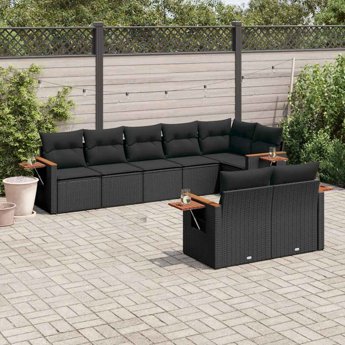 Set mobilier de grădină cu perne, 8 piese, negru, poliratan - WALTI WALTI