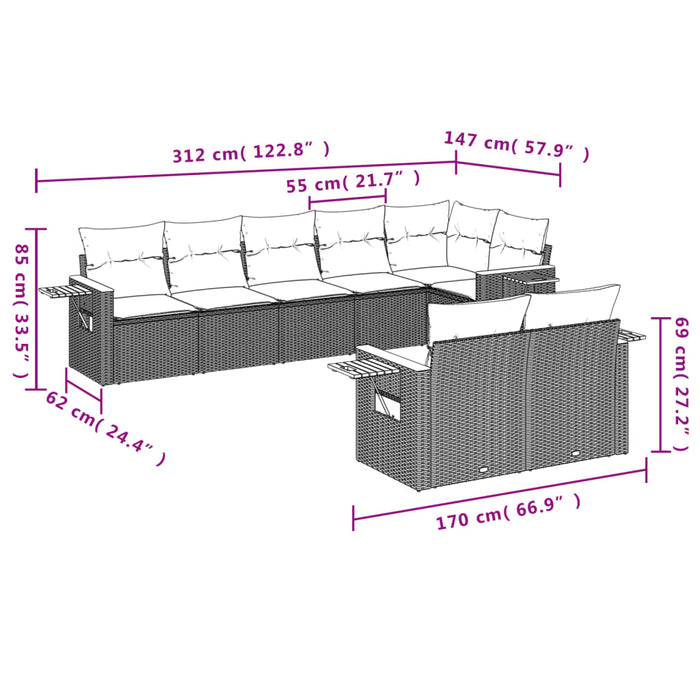 Set canapele de grădină, 8 piese, cu perne, bej, poliratan WALTI