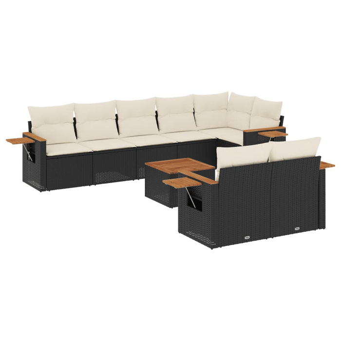 Set mobilier de grădină cu perne, 9 piese, negru, poliratan - WALTI WALTI