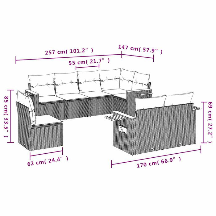 Set mobilier de grădină cu perne, 8 piese, negru, poliratan - WALTI WALTI