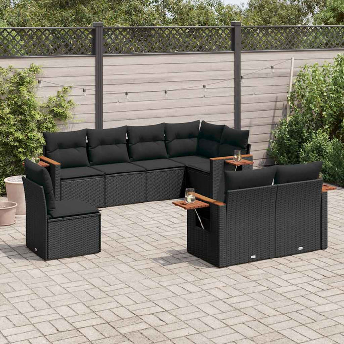 Set mobilier de grădină cu perne, 8 piese, negru, poliratan - WALTI WALTI