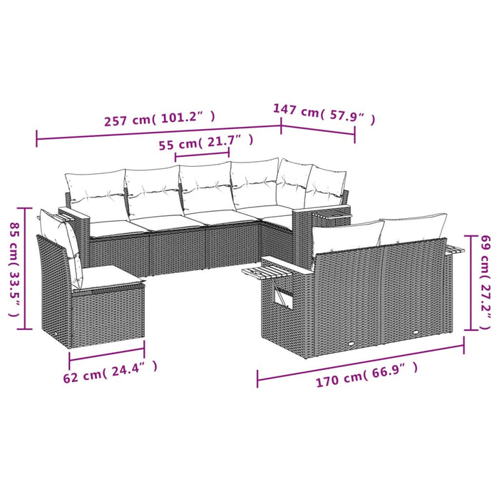 Set mobilier de grădină cu perne, 8 piese, negru, poliratan - WALTI WALTI
