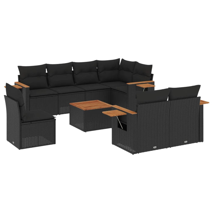 Set mobilier de grădină cu perne, 9 piese, negru, poliratan - WALTI WALTI
