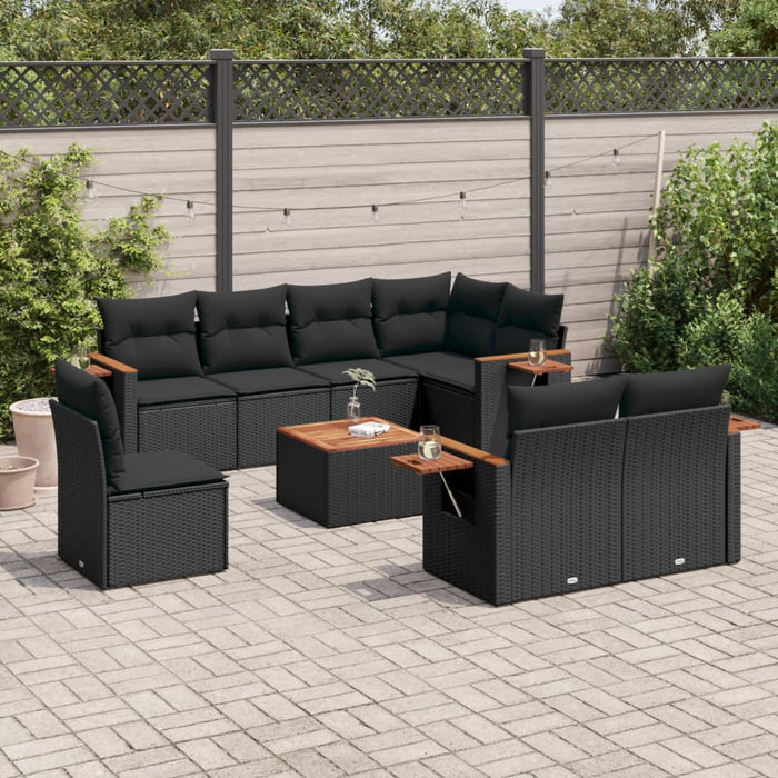 Set mobilier de grădină cu perne, 9 piese, negru, poliratan - WALTI WALTI