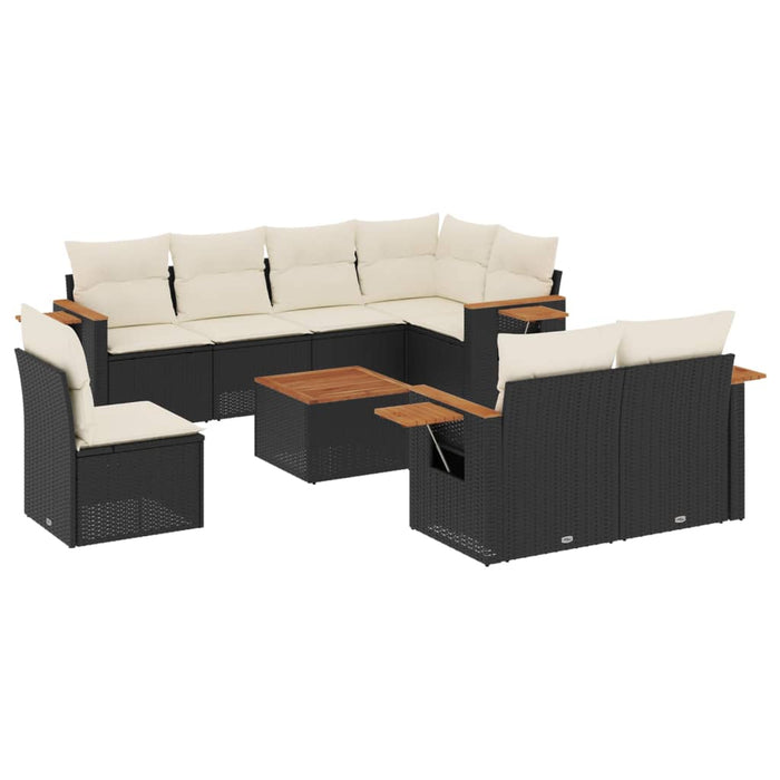 Set mobilier de grădină cu perne, 9 piese, negru, poliratan - WALTI WALTI