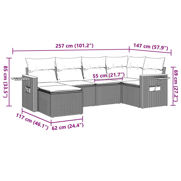 Set mobilier grădină cu perne, 6 piese, gri, poliratan - WALTI WALTI