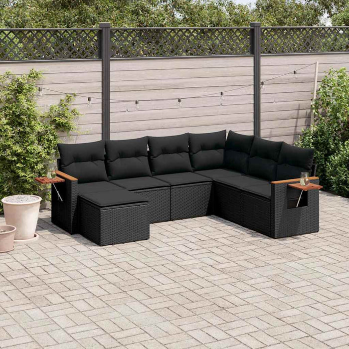 Set canapele de grădină cu perne, 7 piese, negru, poliratan - WALTI WALTI