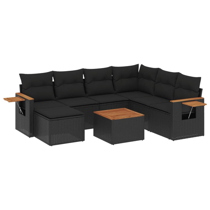 Set mobilier de grădină cu perne, 8 piese, negru, poliratan - WALTI WALTI