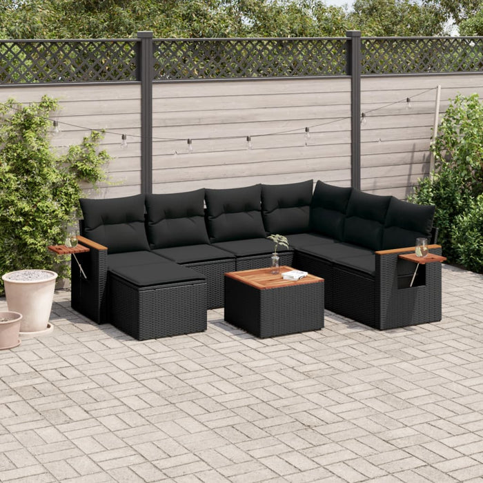 Set mobilier de grădină cu perne, 8 piese, negru, poliratan - WALTI WALTI