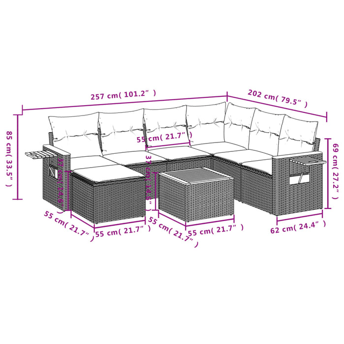 Set mobilier de grădină cu perne, 8 piese, negru, poliratan - WALTI WALTI