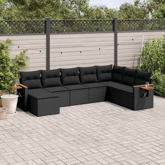 Set mobilier de grădină cu perne, 8 piese, negru, poliratan - WALTI WALTI