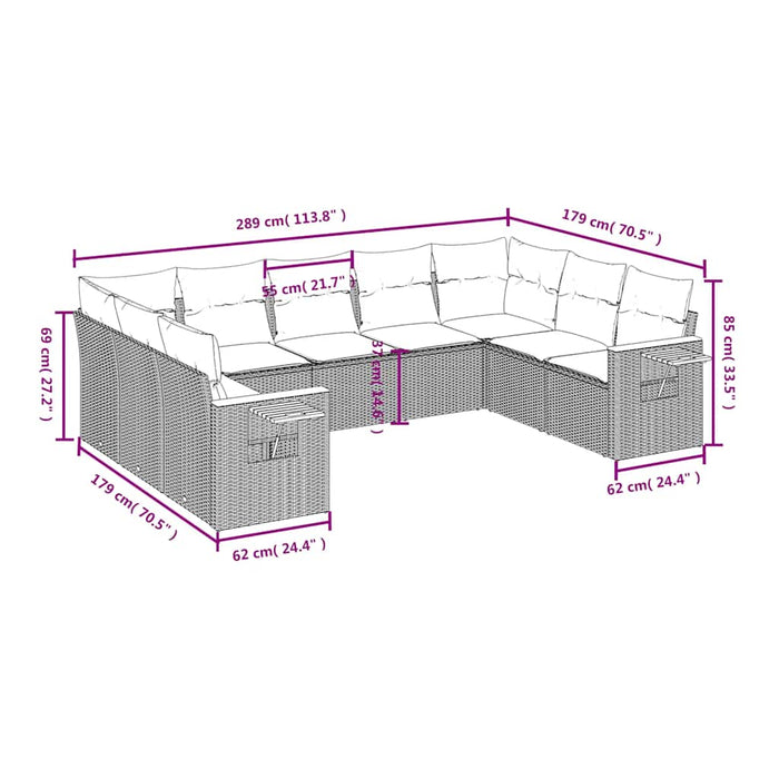 Set mobilier de grădină cu perne, 9 piese, negru, poliratan - WALTI WALTI