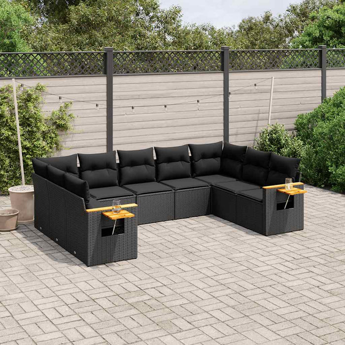 Set mobilier de grădină cu perne, 9 piese, negru, poliratan - WALTI WALTI