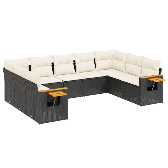 Set mobilier de grădină cu perne, 9 piese, negru, poliratan - WALTI WALTI