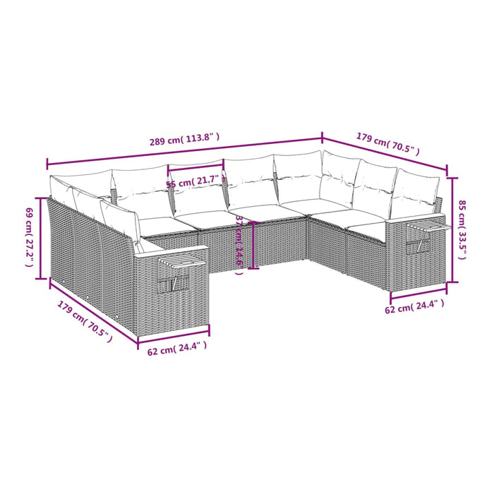 Set mobilier de grădină cu perne, 9 piese, negru, poliratan - WALTI WALTI