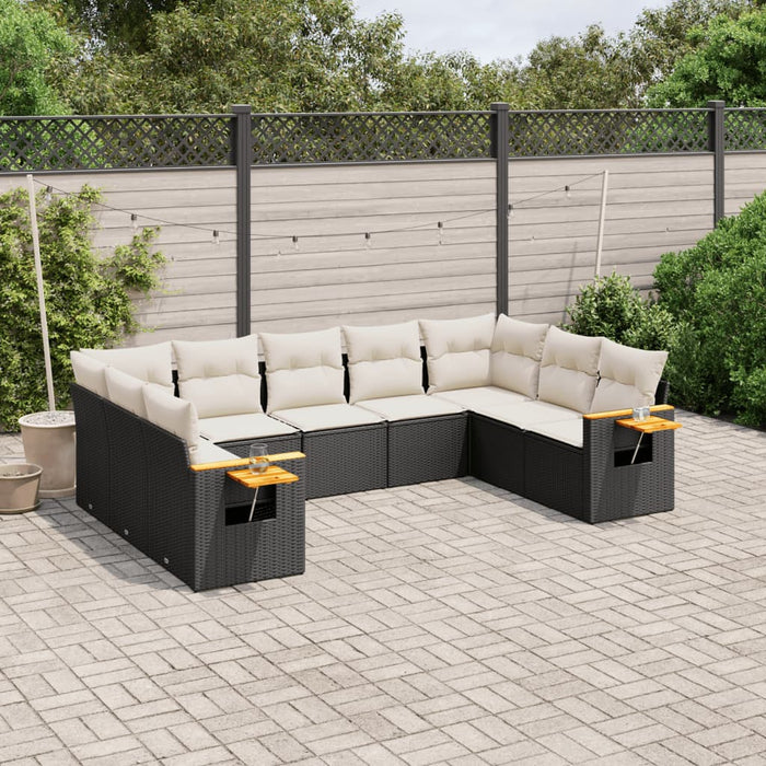 Set mobilier de grădină cu perne, 9 piese, negru, poliratan - WALTI WALTI